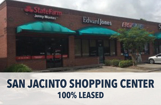 San Jacinto Shopping Center Commercial Property Houston Texas 100% Leased